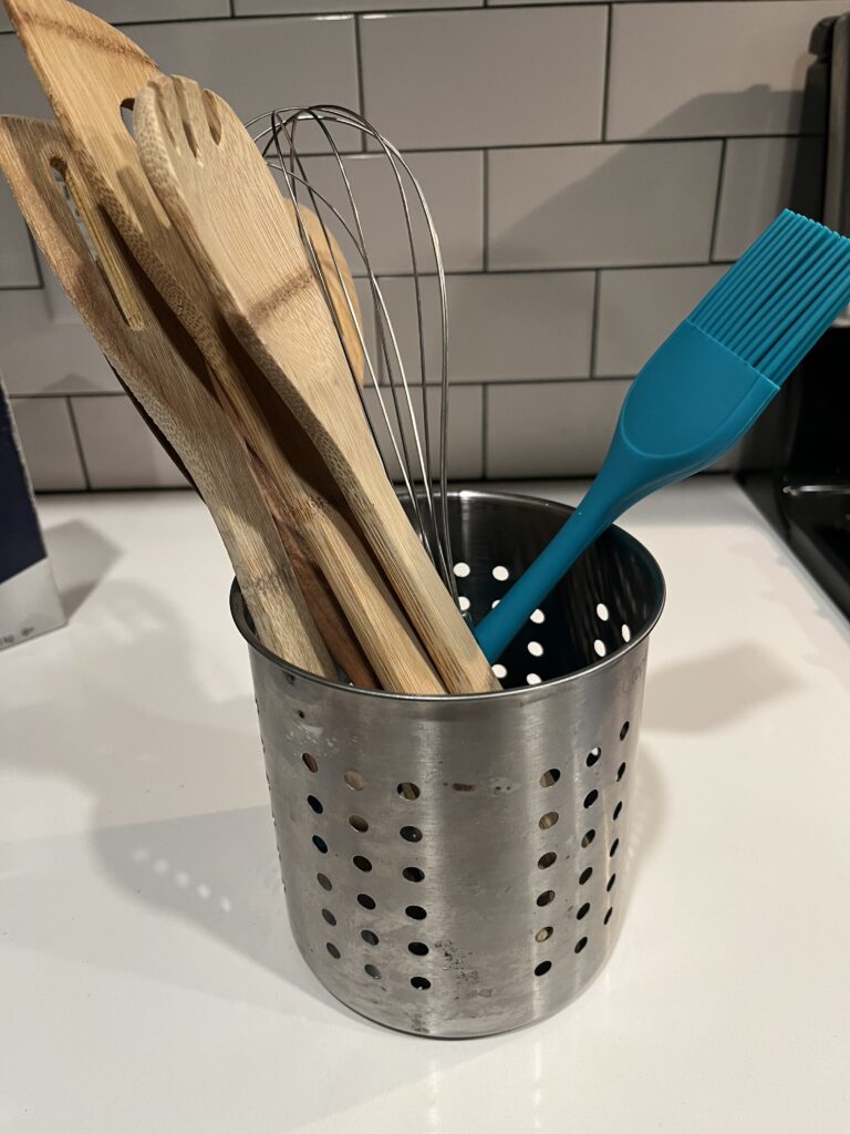 wood, bamboo and silicone utensils